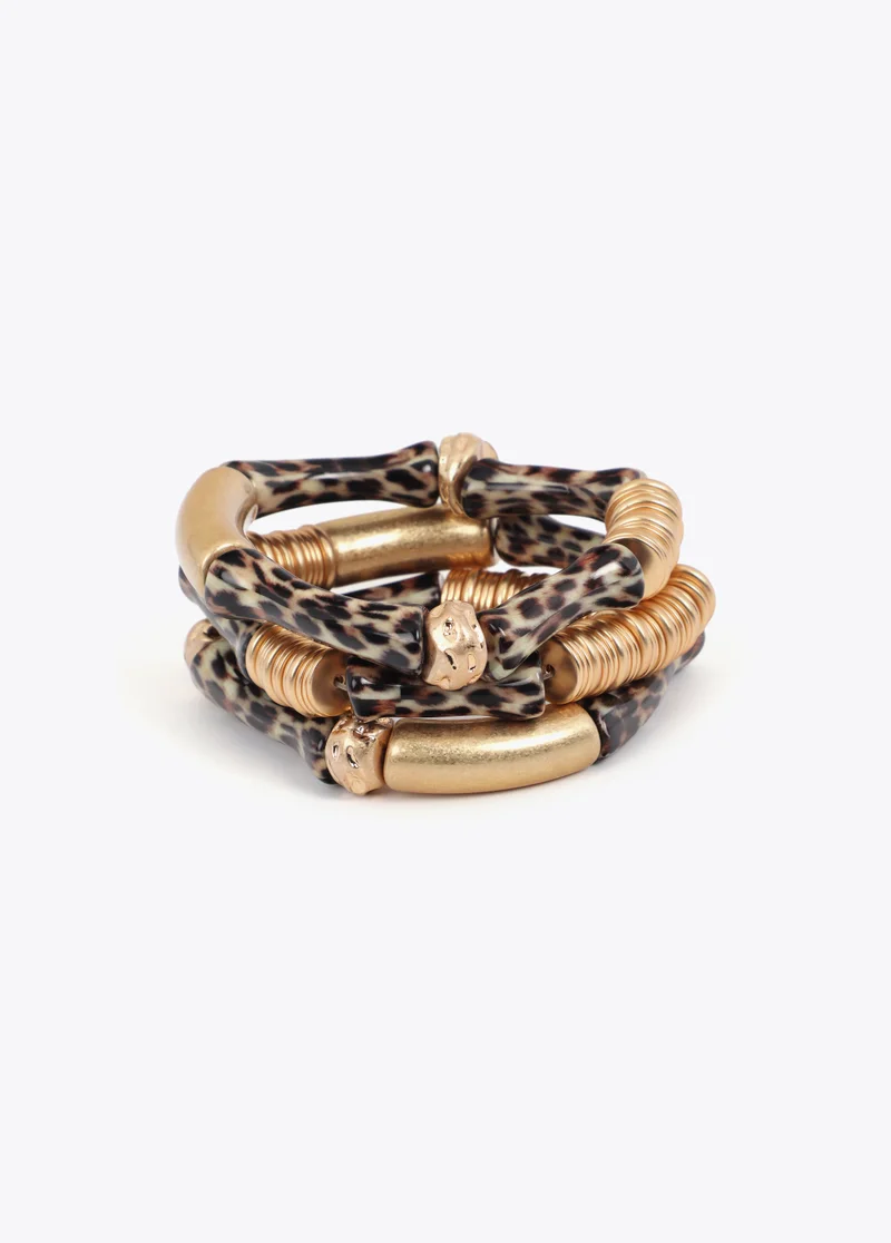 لولا كساديمونت Elastic Bracelet Set with Bamboo Effect Metal Pieces Animal Print