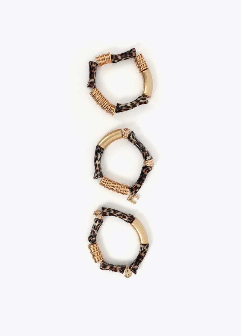 لولا كساديمونت Elastic Bracelet Set with Bamboo Effect Metal Pieces Animal Print