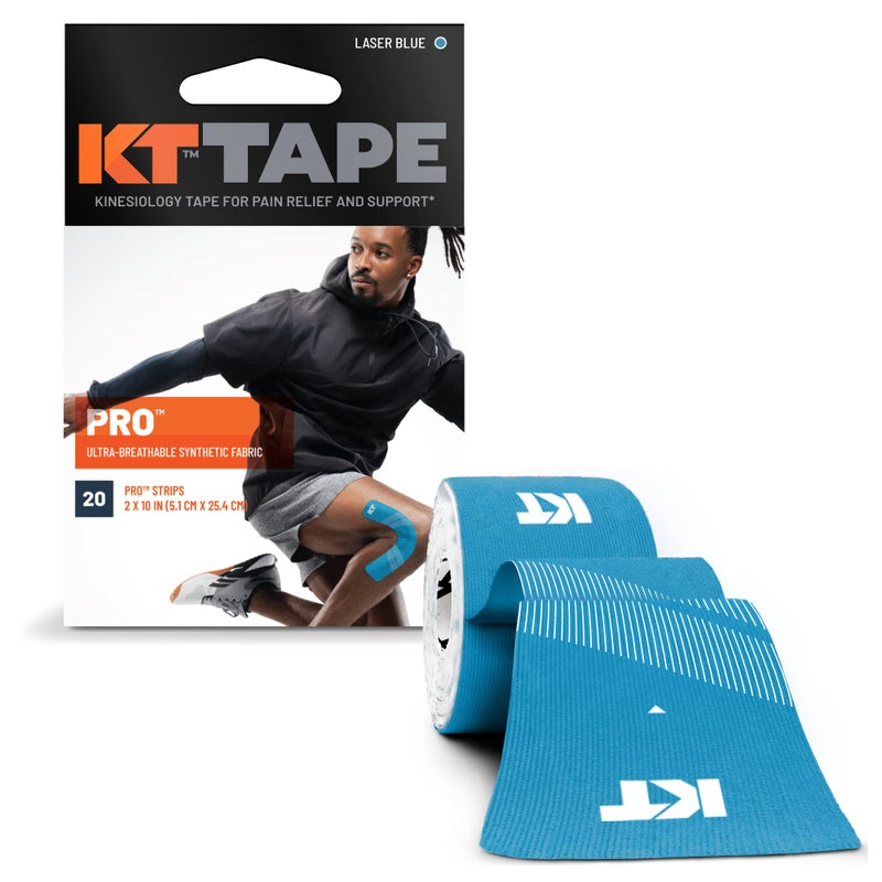 KT TAPE شريط كيه تي برو للعلاج الطبيعي الرياضي، خالي من اللاتكس، مقاوم للماء، خيار المحترفين والأولمبيين، 20 شريط مقطع مسبقًا بطول 10 بوصات، باللون الأزرق الليزري - Image 2
