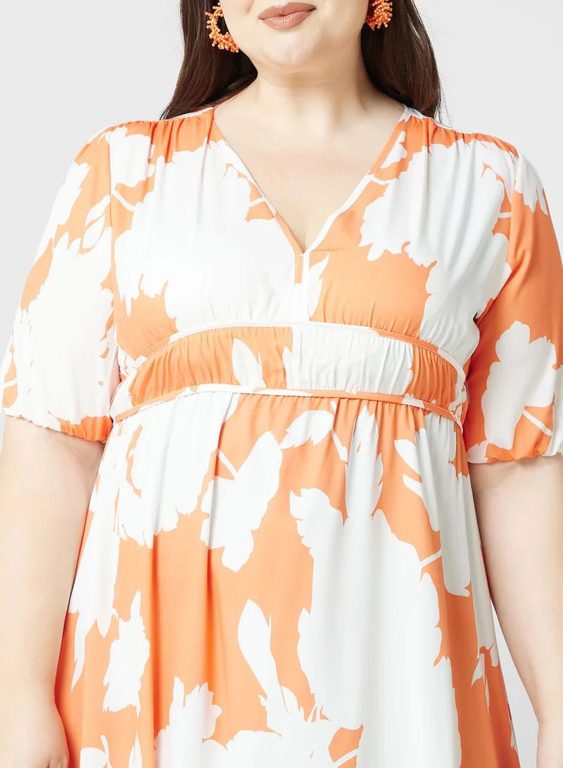 Ginger Plus Floral Print Midi Dress