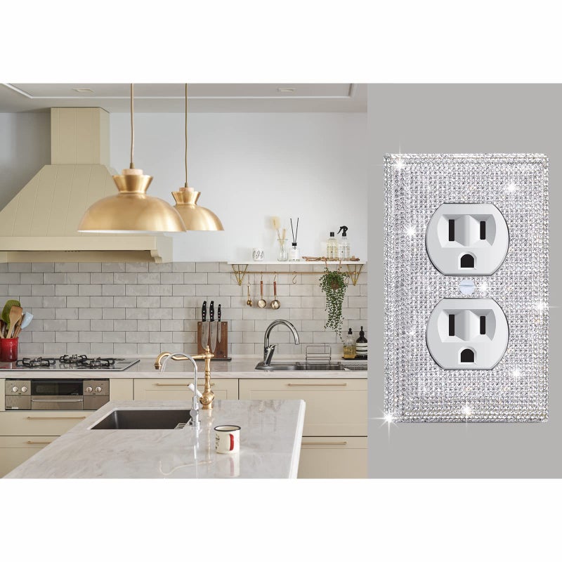 Gaocai 4 Pcs Outlet Covers Shiny Silver Rhinestones Wall Plate 1 Gang Toggle Light Switch Cover Decorative Durable Switch Covers - Image 3