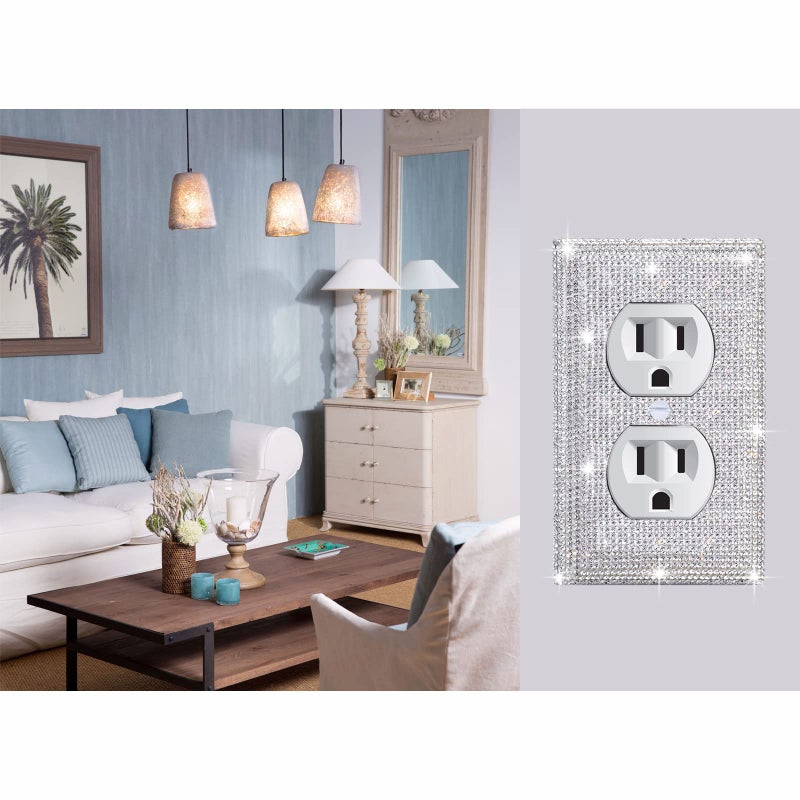 Gaocai 4 Pcs Outlet Covers Shiny Silver Rhinestones Wall Plate 1 Gang Toggle Light Switch Cover Decorative Durable Switch Covers - Image 4