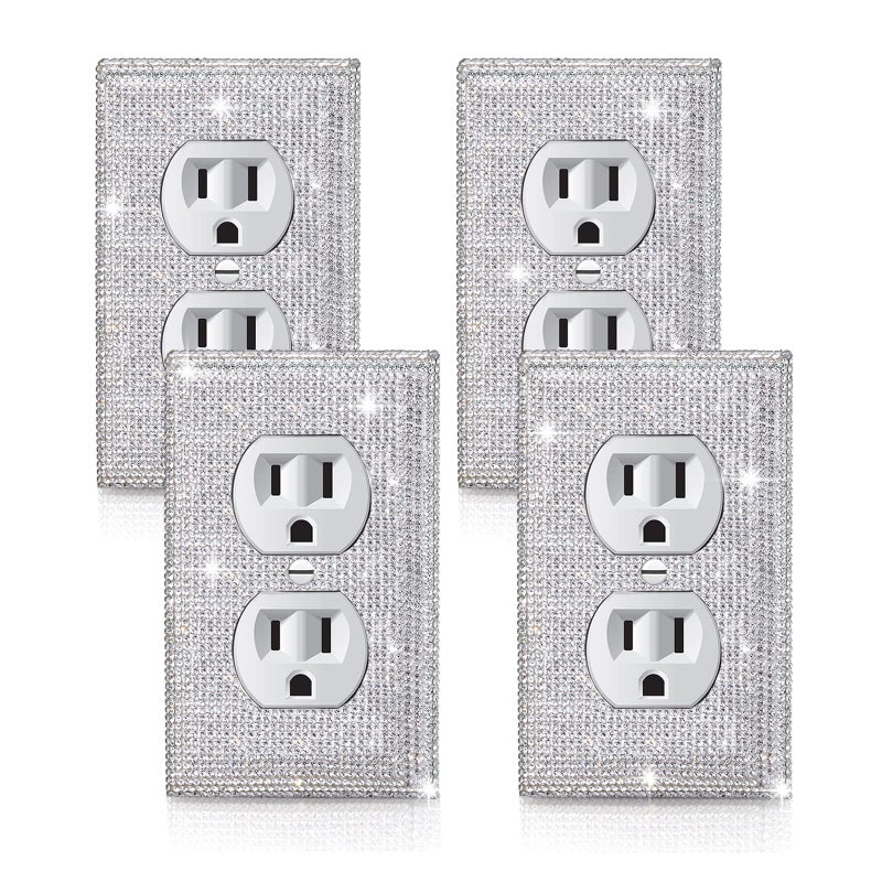 Gaocai 4 Pcs Outlet Covers Shiny Silver Rhinestones Wall Plate 1 Gang Toggle Light Switch Cover Decorative Durable Switch Covers - Image 1