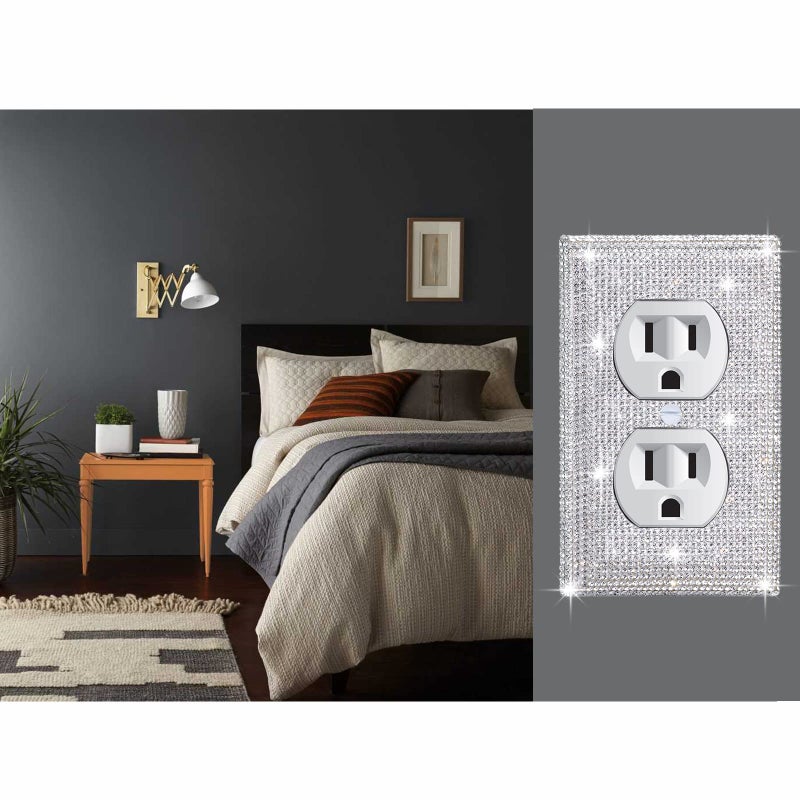 Gaocai 4 Pcs Outlet Covers Shiny Silver Rhinestones Wall Plate 1 Gang Toggle Light Switch Cover Decorative Durable Switch Covers - Image 5