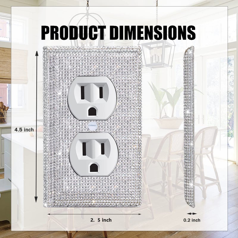 Gaocai 4 Pcs Outlet Covers Shiny Silver Rhinestones Wall Plate 1 Gang Toggle Light Switch Cover Decorative Durable Switch Covers - Image 2