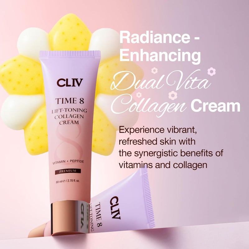 CLIV Time 8 Lift Toning Collagen Cream â€“ Korean Skincare Hydrating Face Moisturizer with Peptides, Niacinamide & Multi-Vitamin Complex â€“ 2.7 fl oz (80ml) - Image 2