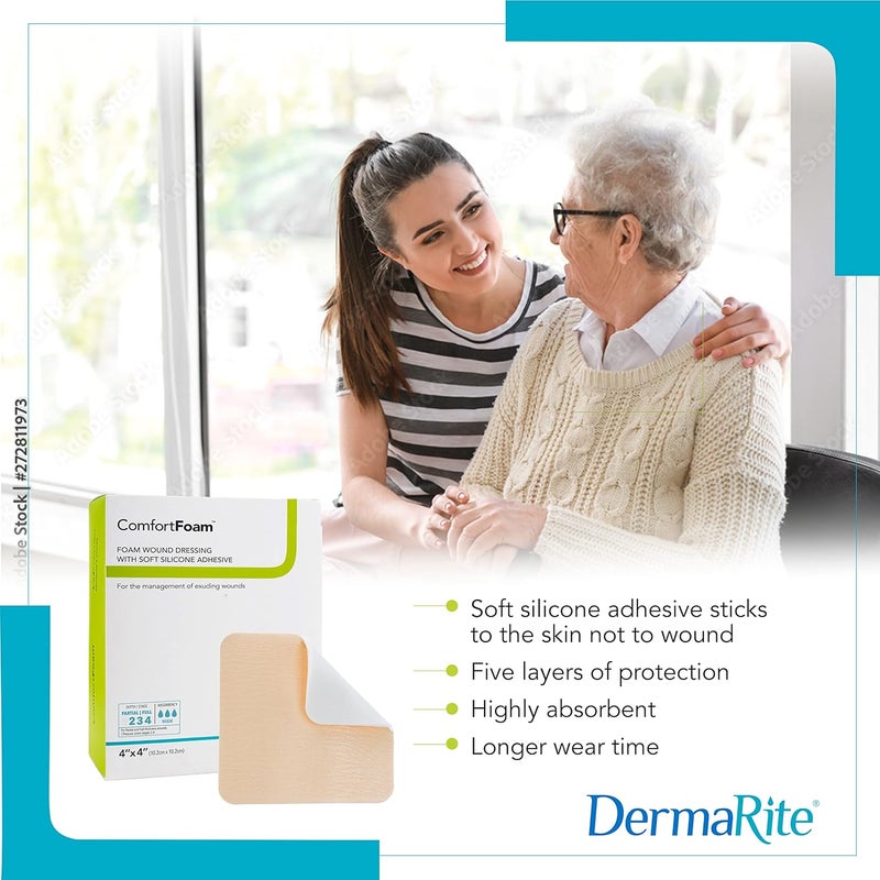 dermarite ComfortFoam Foam Wound Dressing 8 x 8 5 Pack Soft Silicone Adhesive Highly Absorbent SelfAdherent Flexible Cut to Fit - Image 2