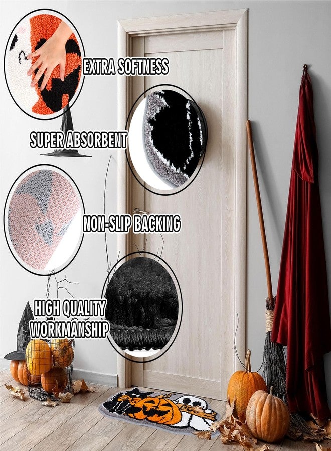 وولاين سجادة حمام من Whaline Halloween على شكل شبح قرع قطة سوداء سجادة حمام مبطنة غير قابلة للانزلاق سجاد حمام دش سجادة باب أمامية سجادة أرضية للمنزل والمطبخ وغرفة النوم والشرفة والمدخل - Image 3