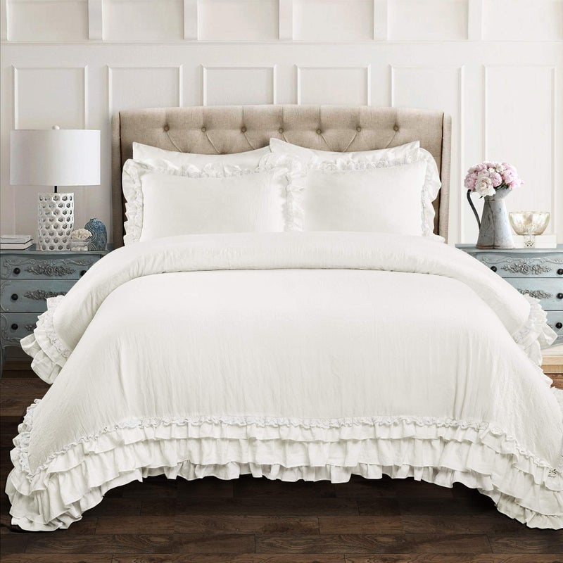 Lush Decor Lush Decor  Comforter Set Luxurious Bedding with Matching Shams Ruffle Lace Design Shabby Chic Room Decor Ella White FullQueen 