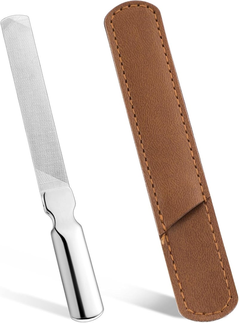 Dimeho Stainless Steel Nail File Double Sided Metal Fingernail File with Anti-Slip Handle and Leather Case Heavy Duty Reusable Manicure Files Nails Easily for Natural Nails Home Salon or Travel Use Quick available purchase options - Image 1