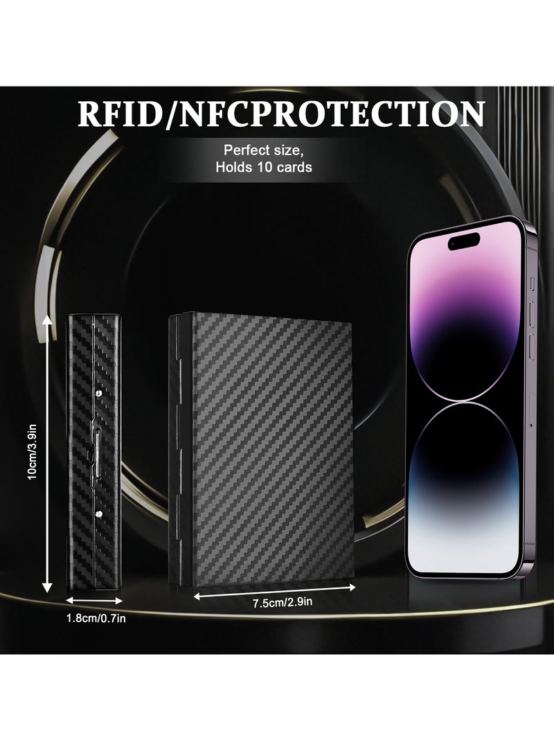 T NEWFUN Textured Stainless Steel RFID Card Holder – Anti-Slip Etched Metal Credit Card Case– Slim Wallet for Men & Women (Blue)  - Image 2