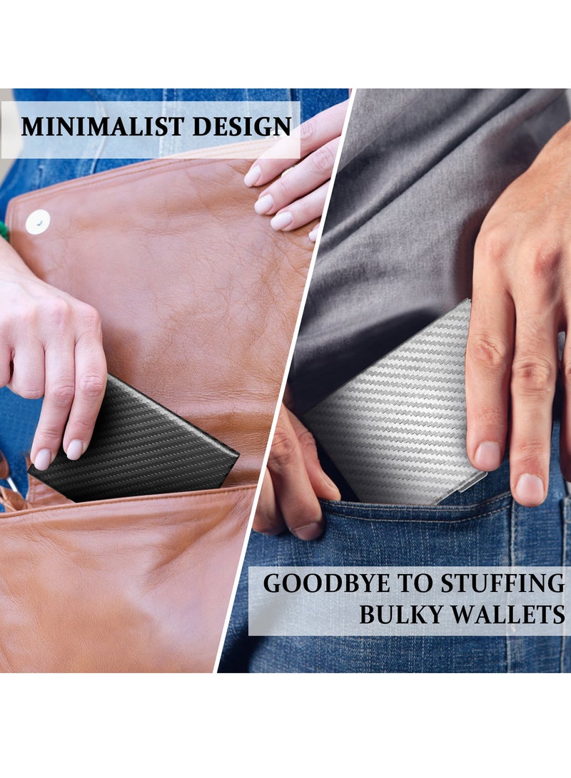 T NEWFUN Textured Stainless Steel RFID Card Holder – Anti-Slip Etched Metal Credit Card Case– Slim Wallet for Men & Women (Blue)  - Image 5