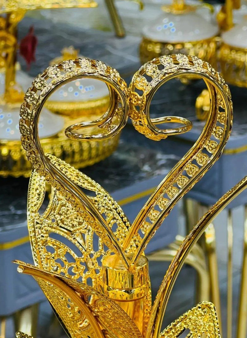 Cake/biscuit/fruit rack Crystal glass rack in gold metal 3 rotating fan plates Modern and attractive shape - Image 3