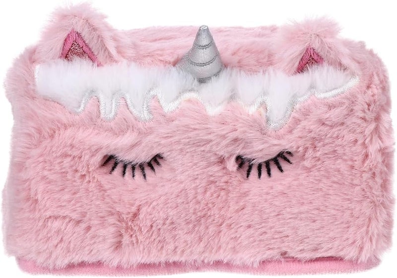 غطاء علبة المناديل وردي غامق مخملي على شكل يونيكورن للسيارة غرفة النوم غرفة المعيشة الحفلات - Image 1