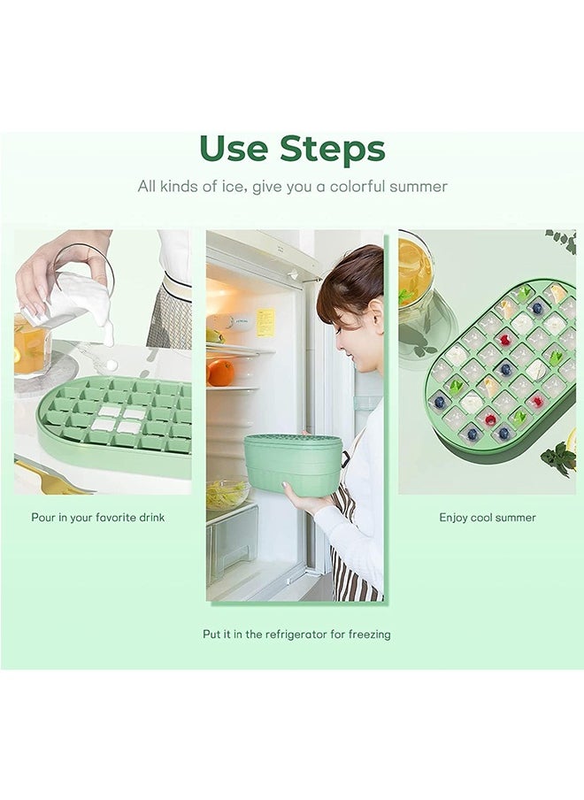 JCB CHIC Ice Cube Trays, Reusable Ice Cube Maker Easy Press, Silicone Ice Cube Moulds, Ice Trays for Freeze with Press Lid and Bin Comes with Ice Container, Ice scoop BPA Free (Green)  - Image 3