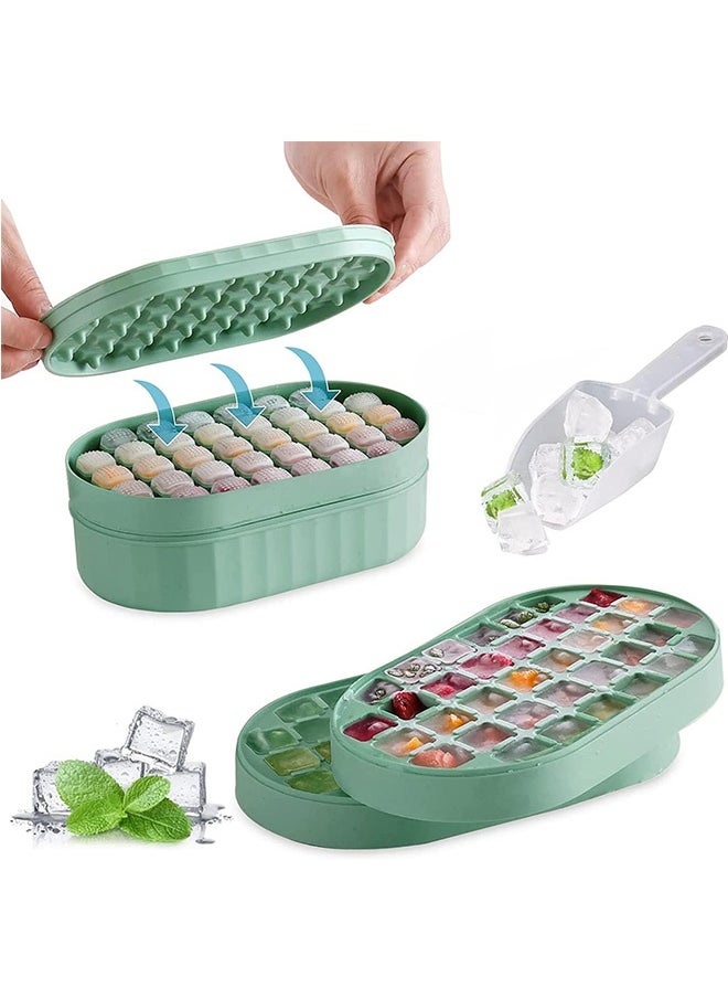 JCB CHIC Ice Cube Trays, Reusable Ice Cube Maker Easy Press, Silicone Ice Cube Moulds, Ice Trays for Freeze with Press Lid and Bin Comes with Ice Container, Ice scoop BPA Free (Green)  - Image 1
