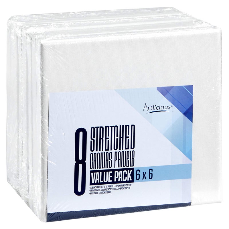 Artlicious - Super Value 8 Pack - 6x6 Pre-Stretched Cotton Canvas Panel Boards - Use with All Acrylics, Oils and Other Painting Media - Image 1