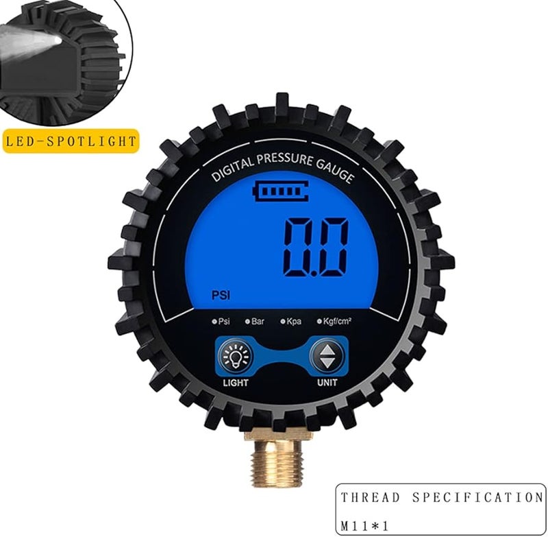 مقياس ضغط الهواء الرقمي 0-200 رطل لكل بوصة مربعة مع ضوء LED يعمل بالبطارية، مقياس إطارات احترافي. - Image 5