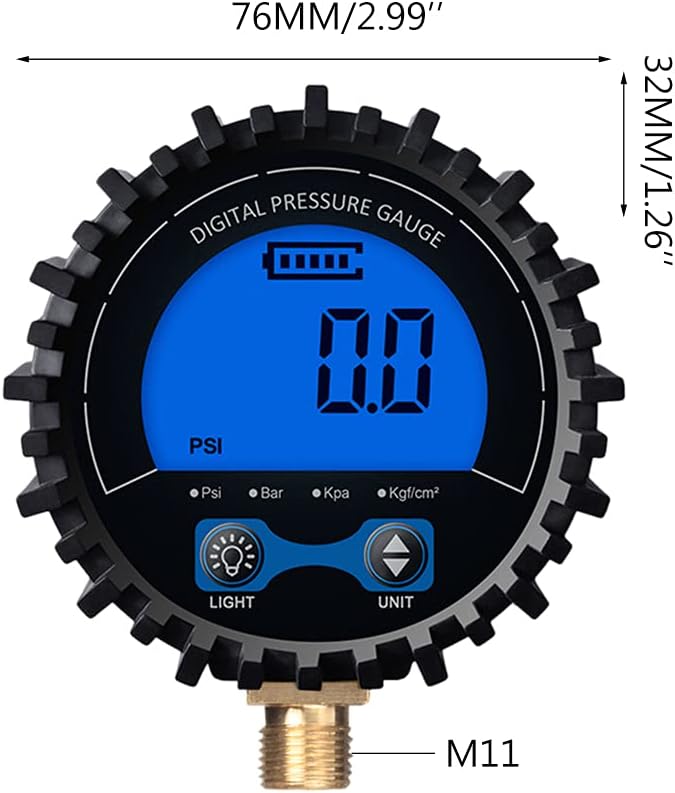 مقياس ضغط الهواء الرقمي 0-200 رطل لكل بوصة مربعة مع ضوء LED يعمل بالبطارية، مقياس إطارات احترافي. - Image 4