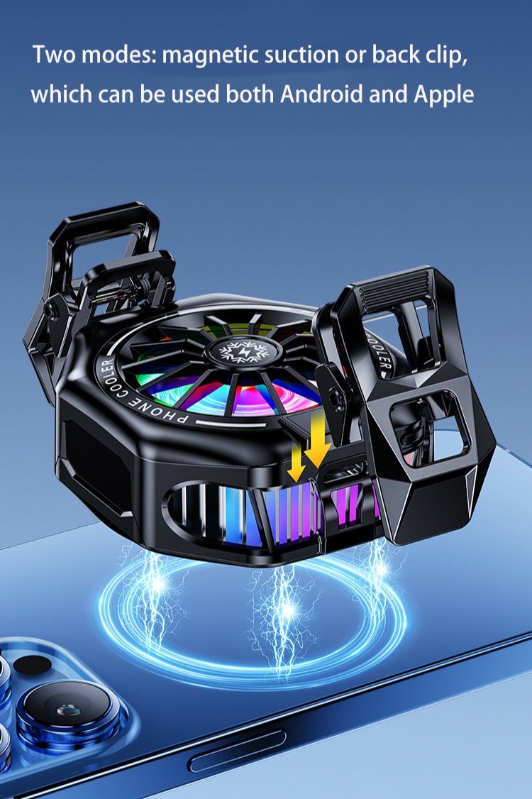 مروحة تبريد أشباه الموصلات 2 في 1 مغناطيسية/مشبك خلفي للهواتف المحمولة مزودة بثلاث سرعات قابلة للتعديل مع شاشة رقمية ومروحة تبريد محمولة للهواتف التي تعمل بنظام Android وiPhone - Image 4