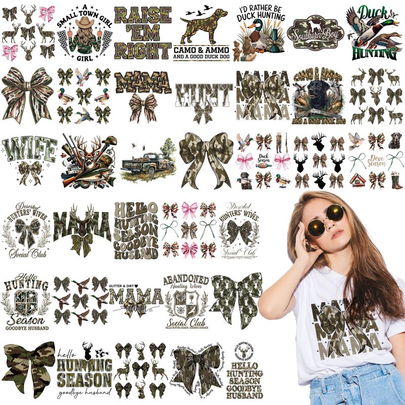 Tellingyou 36 Sheets Iron on Transfers Patches Dtf Ready to Press Vinyl Iron on Patch Embroidered Applique for T Shirt Jacket Pillow Covers Backpack Hoodies DIY Decorations(Hunting) - Image 1