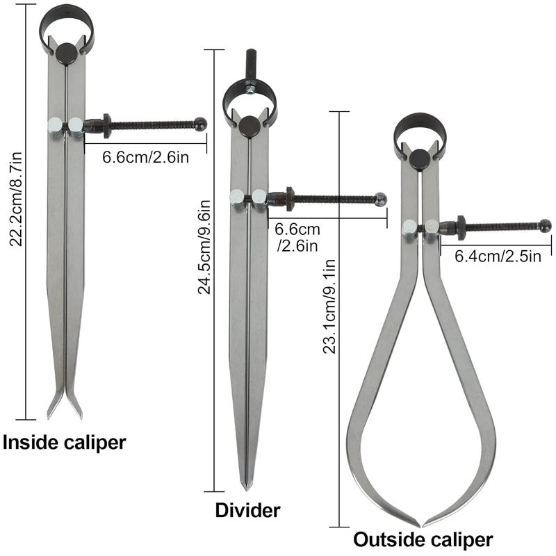 DAJAVE 3 Piece Spring Caliper/Divider Set, 8 inches Inside Spring Outside Divider Caliper Set, Calipers Measuring Tool for Wood Turning Lathe Projects - Image 2