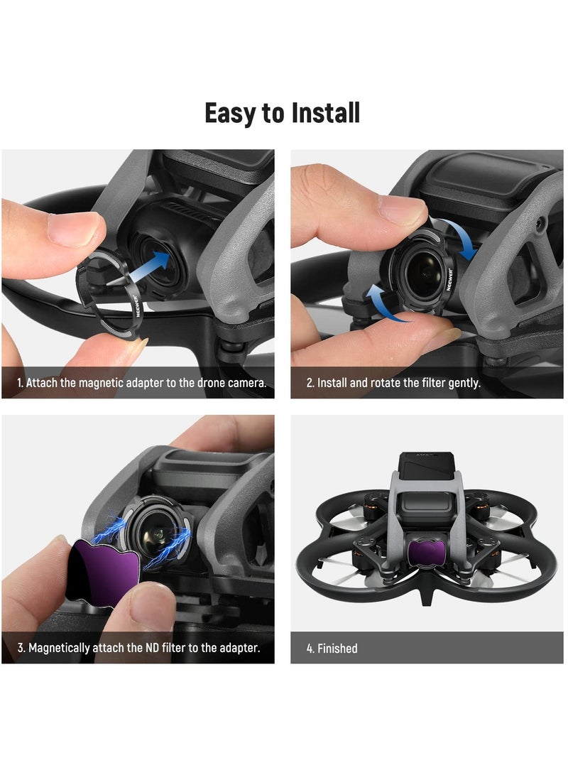 4 PCS Magnetic ND Filter Set for DJI Avata Pro Mini Drone - HD Multi-Layer Coated Neutral Density Filters (ND8, ND16, ND32, ND64) with Durable Aluminum Alloy Frame. - Image 4