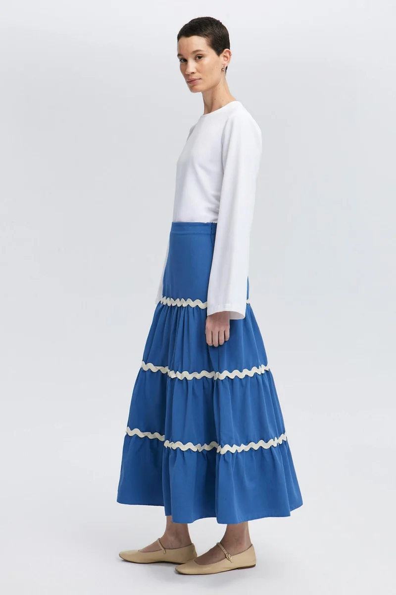 Touche Flounce Skirt with Stripe Detail