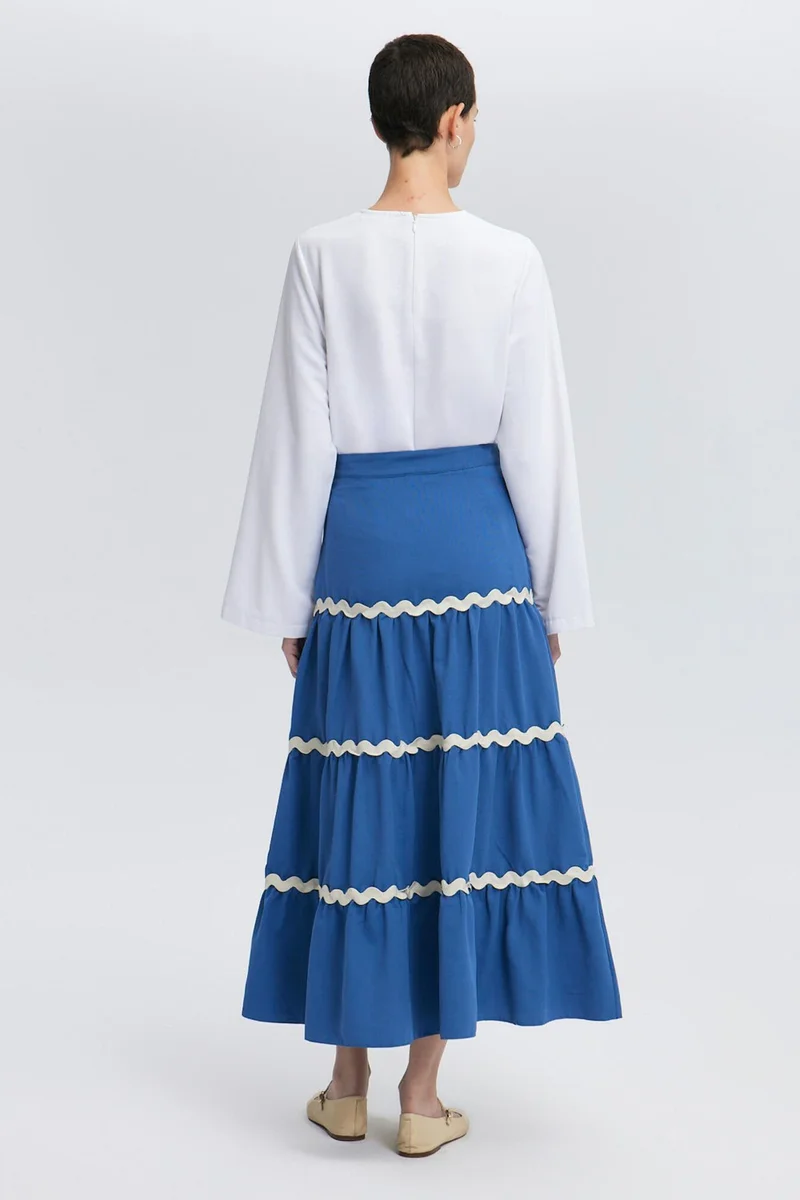 Touche Flounce Skirt with Stripe Detail