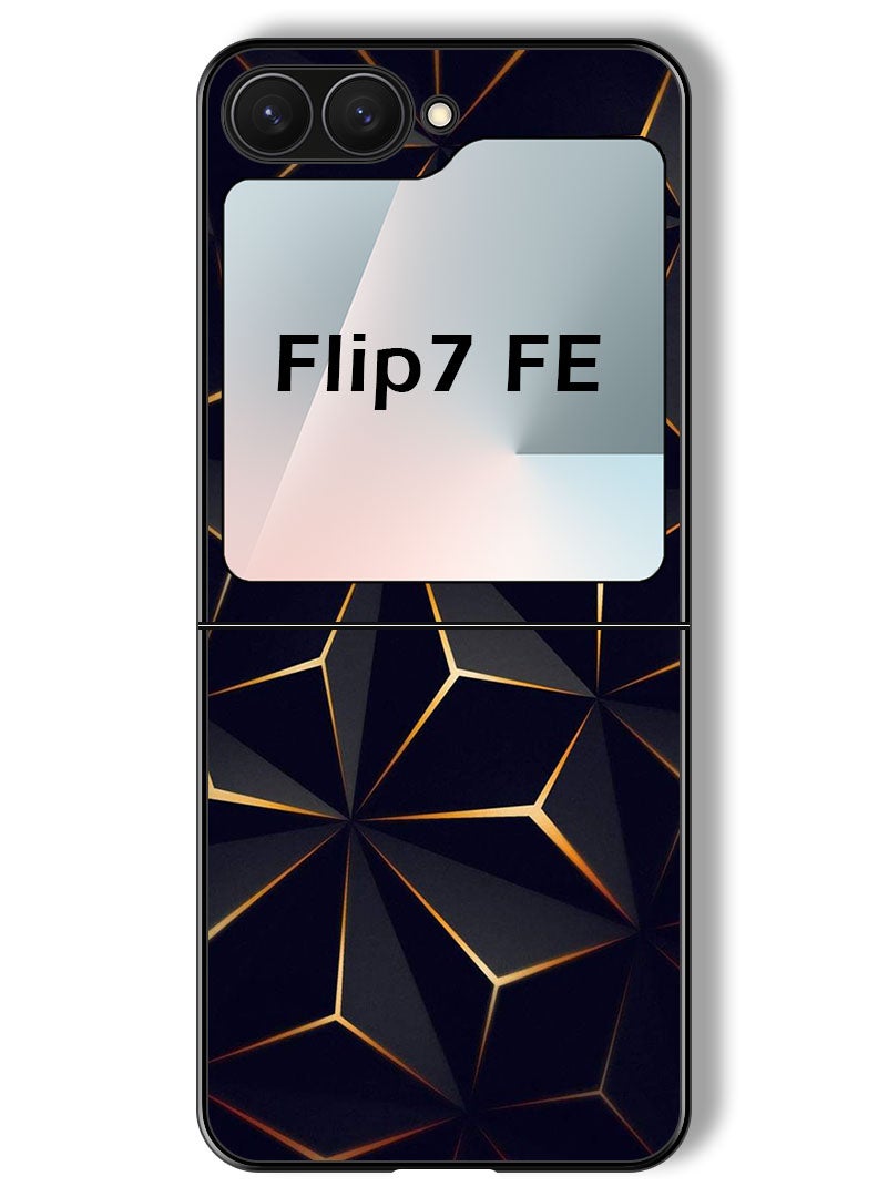 Theodor Case Compatible with Samsung Galaxy Z Flip 7 FE 6.7 Inch Protection Shockproof Bumper Cover Black Gold Patter - Image 1