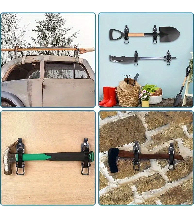 Yellow 2pcs Shovel And Axe Wall Brackets Quick Release Mount For Car RV Boat Home - Image 1