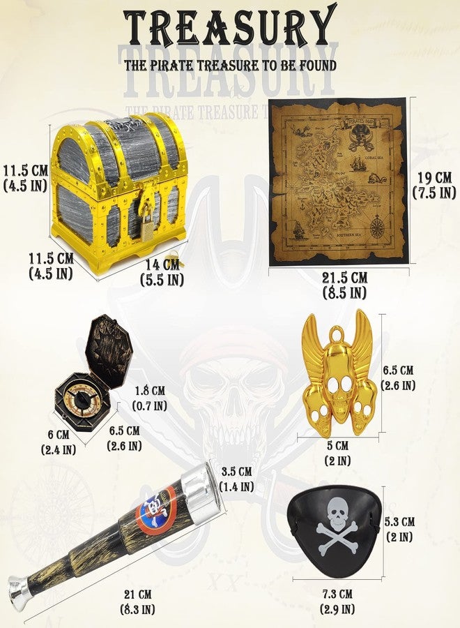 Dronside 182 Pieces Kids Golden Frame Pirate Treasure Chest Toy Set with Lock Map Coins Gems Earrings Rings Eye Patch Compass Telescope Play Paper Money for Role Play Treasure Hunting Game for Kids - Image 5