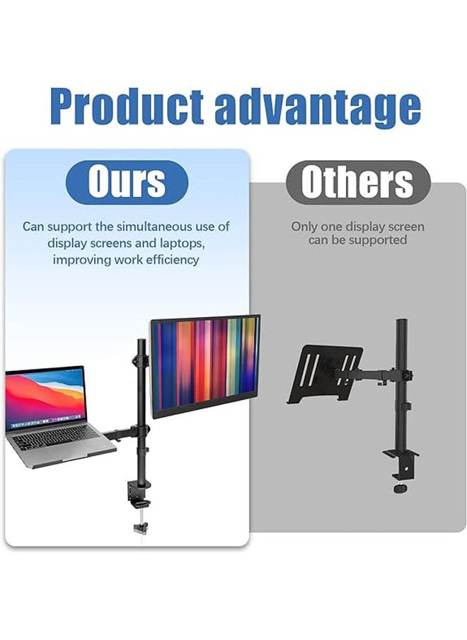 Arabest - Dual Laptop Monitor Mount Stand, Monitor Arm with Laptop Tray, Desk Mount Adjustable Vesa 75/100 Max Load 9KG Compatible with 17-32" Monitor 13-17" Laptop with Clamp and Grommet Mounting Base - Image 1