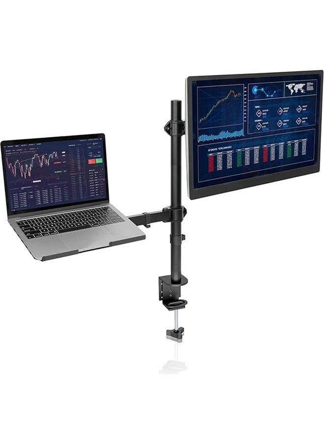 Arabest - Dual Laptop Monitor Mount Stand, Monitor Arm with Laptop Tray, Desk Mount Adjustable Vesa 75/100 Max Load 9KG Compatible with 17-32" Monitor 13-17" Laptop with Clamp and Grommet Mounting Base - Image 1