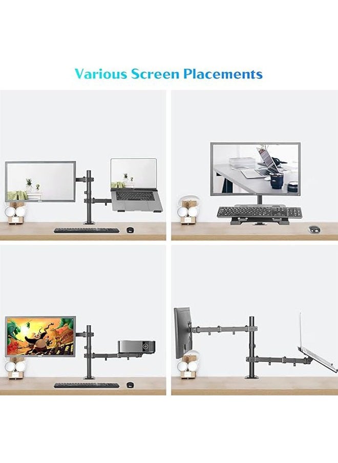 Arabest - Dual Laptop Monitor Mount Stand, Monitor Arm with Laptop Tray, Desk Mount Adjustable Vesa 75/100 Max Load 9KG Compatible with 17-32" Monitor 13-17" Laptop with Clamp and Grommet Mounting Base - Image 1