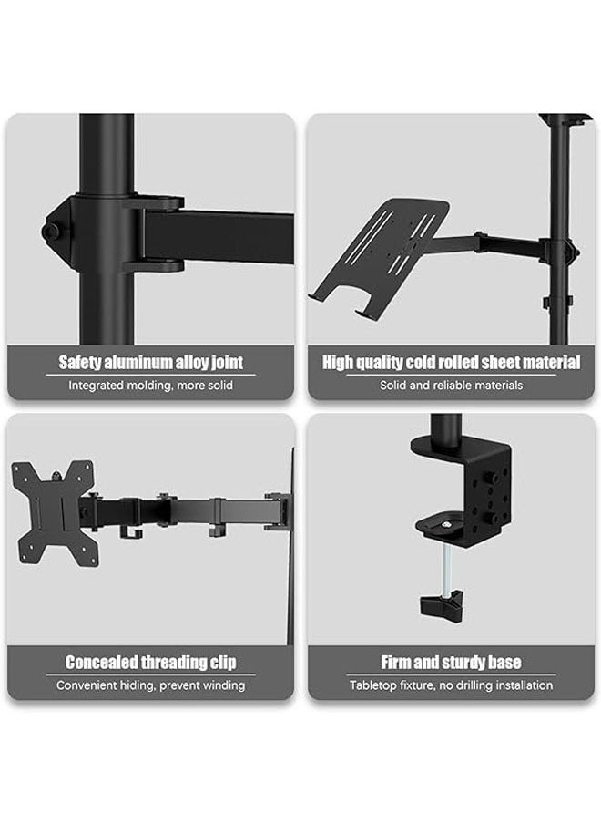 Arabest - Dual Laptop Monitor Mount Stand, Monitor Arm with Laptop Tray, Desk Mount Adjustable Vesa 75/100 Max Load 9KG Compatible with 17-32" Monitor 13-17" Laptop with Clamp and Grommet Mounting Base - Image 1