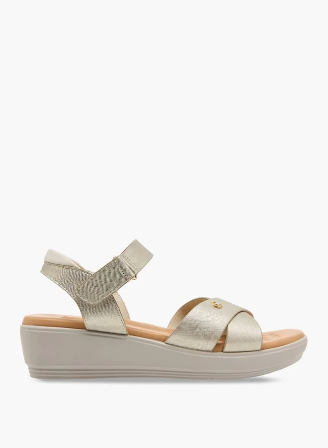 Le Confort Women Textured Cross Strap Sandals with Hook and Loop Closure