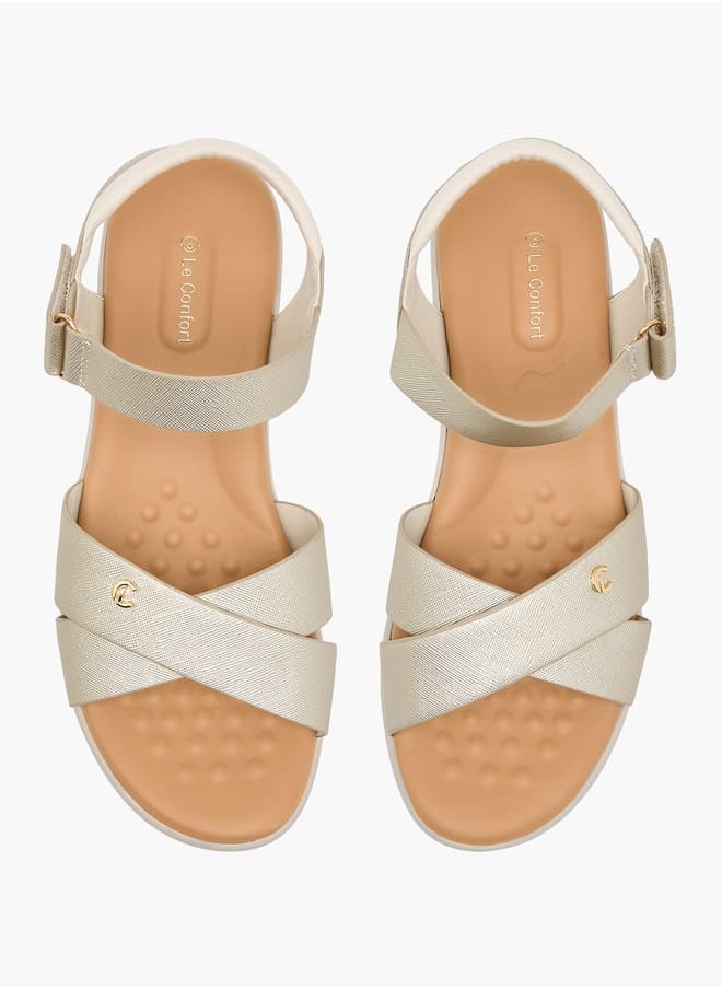 Le Confort Women Textured Cross Strap Sandals with Hook and Loop Closure  - Image 1
