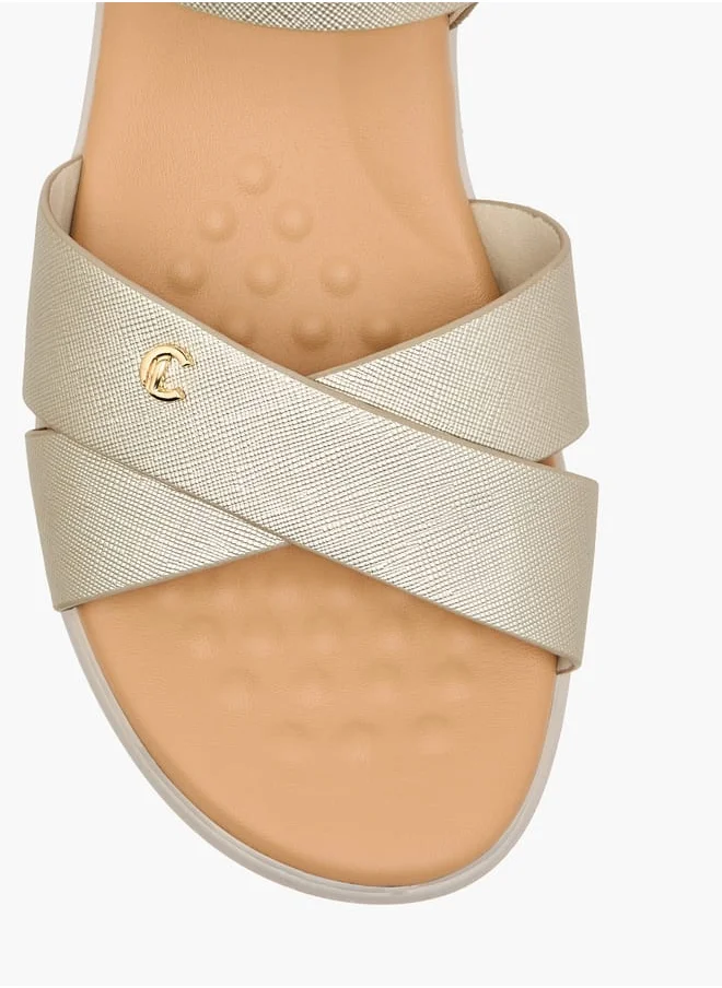 Le Confort Women Textured Cross Strap Sandals with Hook and Loop Closure