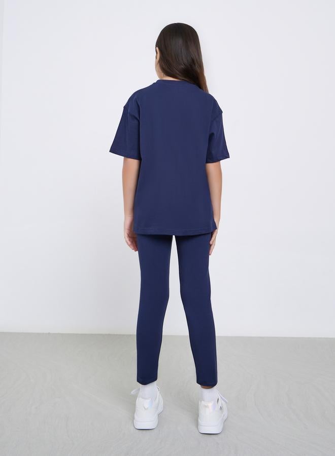 Styli Teens Navy Cotton Oversized T-Shirt and Legging Set - Image 4