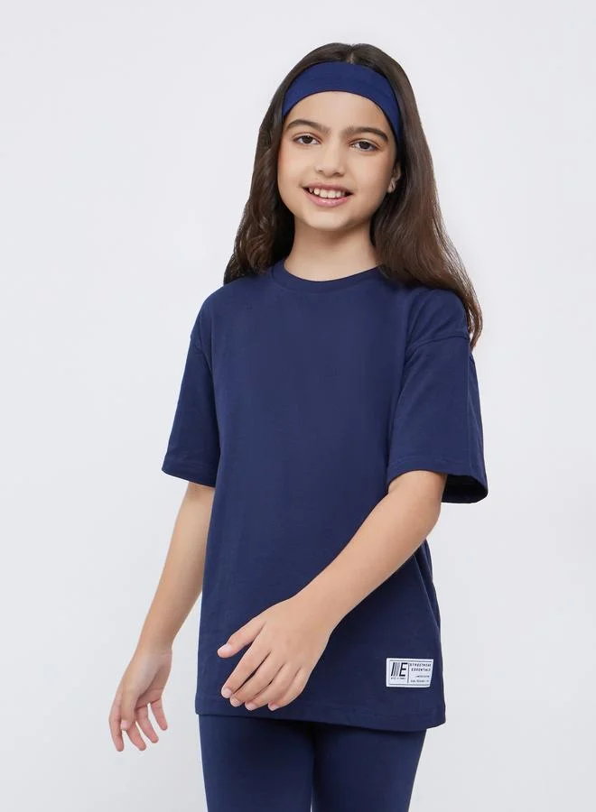 Styli Styli Teens Navy Cotton Oversized T-Shirt and Legging Set