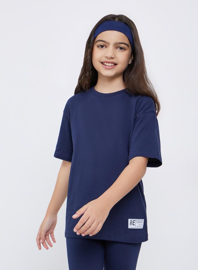 Styli Teens Navy Cotton Oversized T-Shirt and Legging Set - Image 2