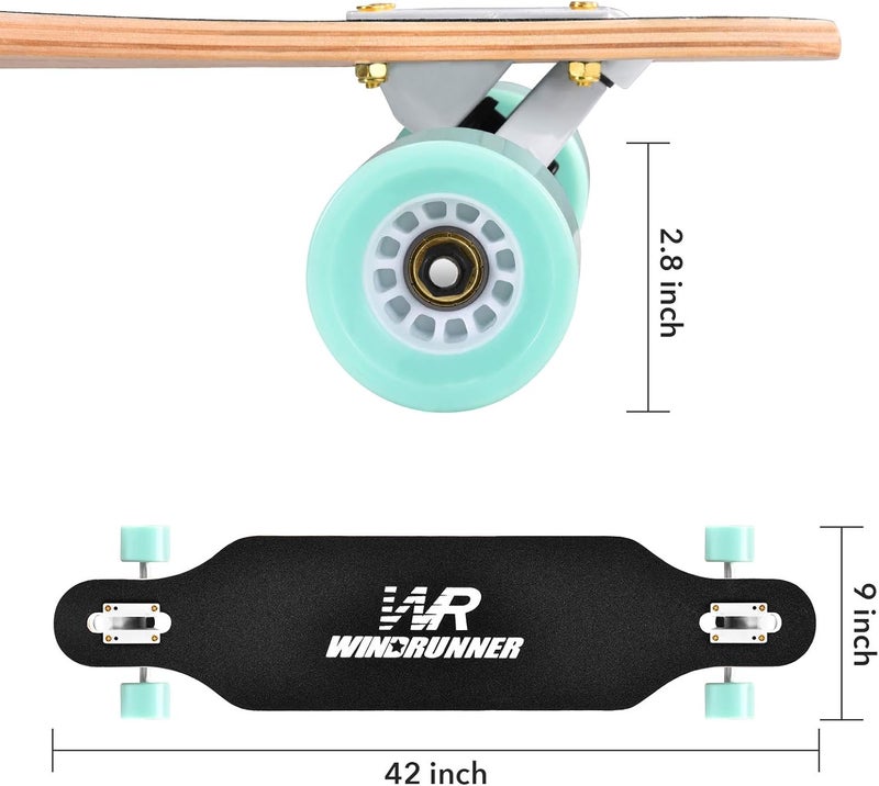 Windrunner 41inch Freeride Longboard Skateboard,8-Ply Natural Maple Drop Through Freestyle Complete Skateboard Cruiser Pintail for Cruising,Carving,Free-Style and Downhill with T-Tool - Image 3