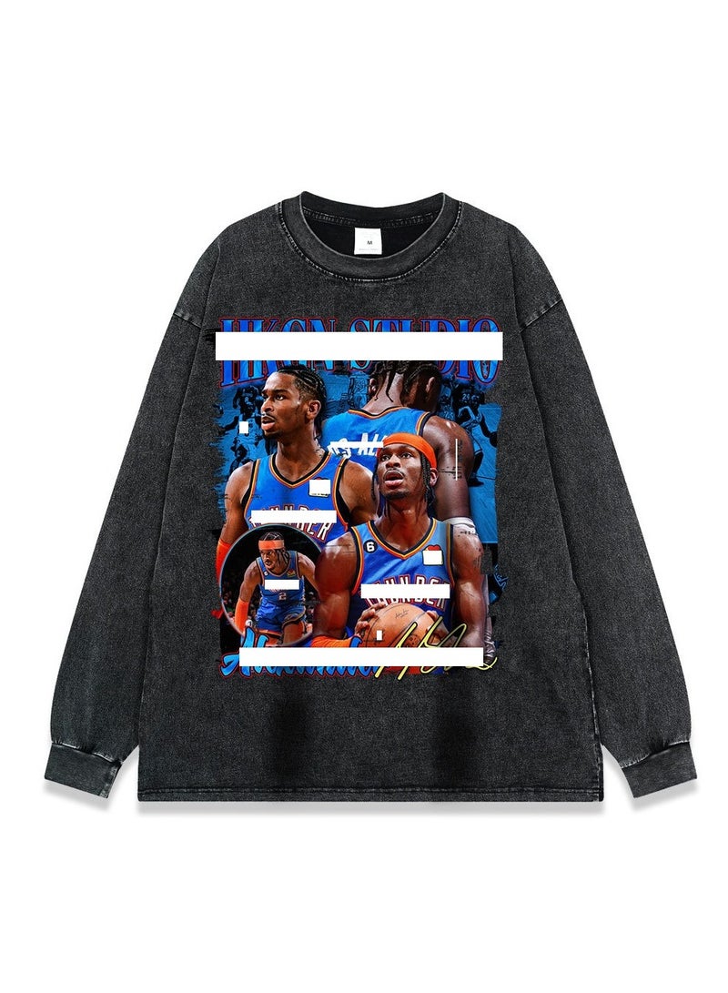 KUYING Washed Old Retro Loose Pattern Design Sportswear