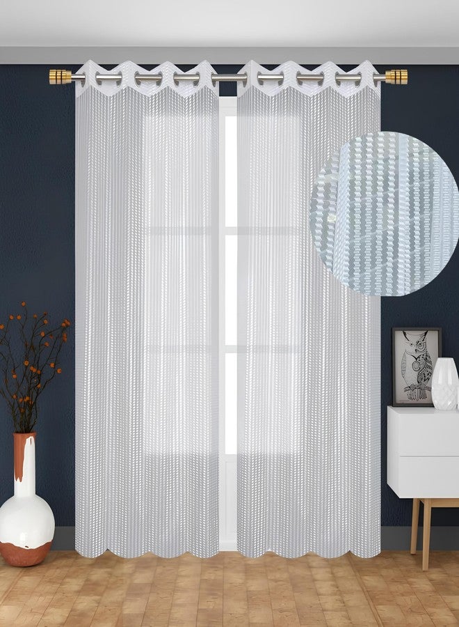 YUKANY Zig Zac Tissue Transparent Plain Net Sheer Door & Windows Grommets Curtains | Parda | Pack of 2 (White, 4 x 8 ft) - Image 2