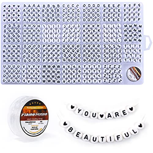 Eppingwin 1400 pcs Letter Beads, 4x7 mm Acrylic Beads, Beads for Jewelry Making, Beads for Bracelet Making, Alphabet Beads, in 28 Grid Box (White and Black) - Image 1