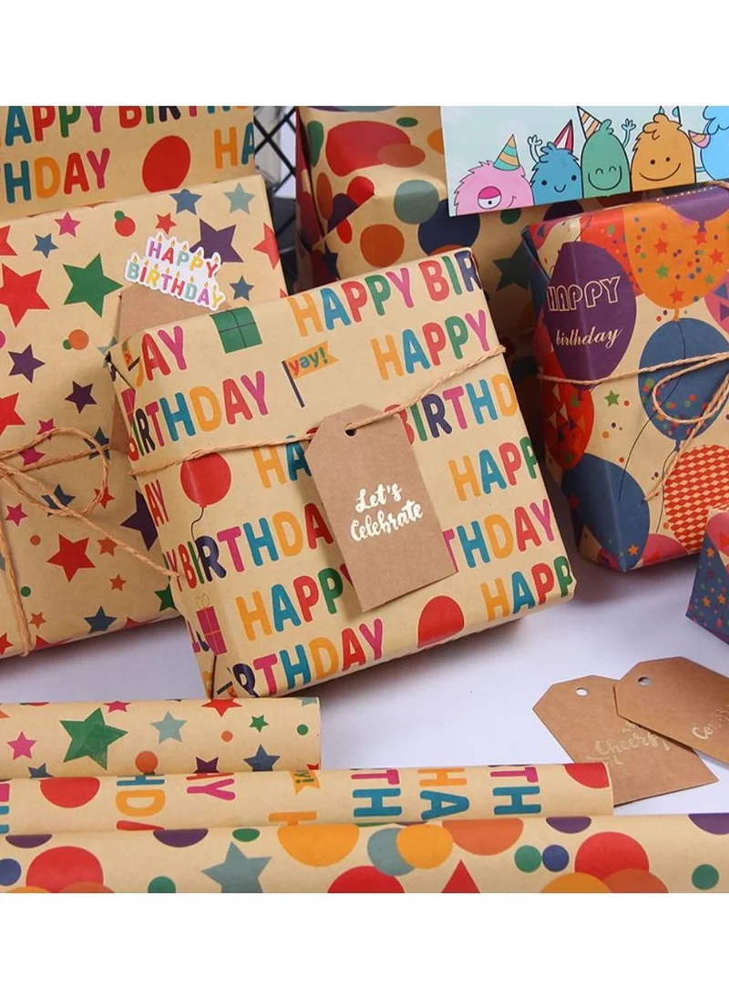 Playpro Happy Birthday Symbol Printed Kraft Wrapping Paper - 6pcs