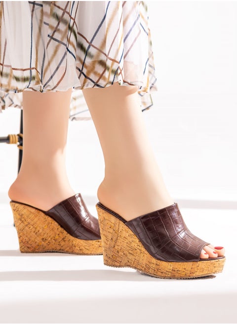 Slipper Wedge Leather W-11 - Brown