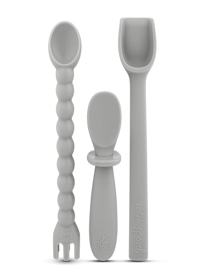 Ryan & Rose Ultimate Baby Utensil Set of 3 Silicone Baby Spoons Silicone feeding set for baby led weaning, self feeding 6 months, toddler utensils (Slate) - Image 1