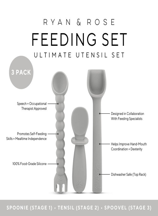 Ryan & Rose Ultimate Baby Utensil Set of 3 Silicone Baby Spoons Silicone feeding set for baby led weaning, self feeding 6 months, toddler utensils (Slate) - Image 2